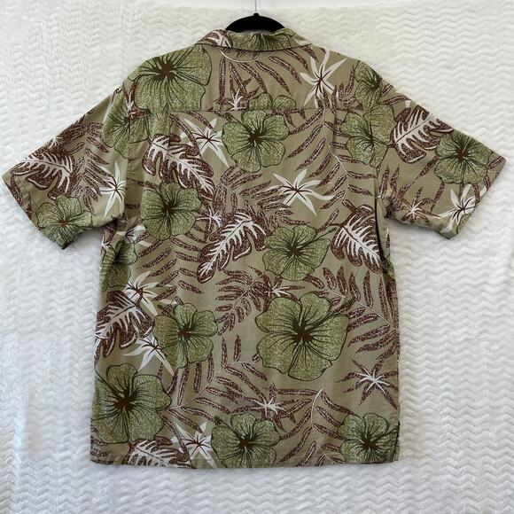 Island Republic Shirt Mens Large Green Tan Floral 100% Silk Hawaiian Vacation - Picture 2 of 12